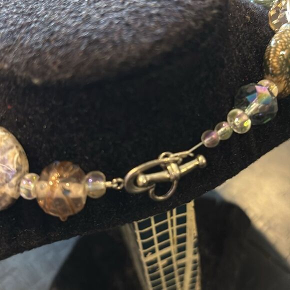Neutaral Multicolor Beaded Glass Mixed Media Classy Necklace Toggle Closure - Picture 5 of 10